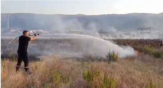 Zjarr në një parcelë toke pranë ish-uzinës së baterive në Berat