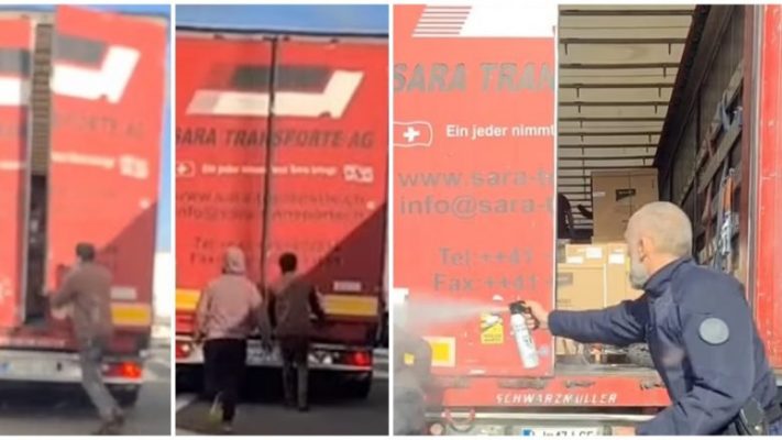 Video/ Emigrantët tentojnë të futen në rimorkion e kamionit, por kapen nga polici francez