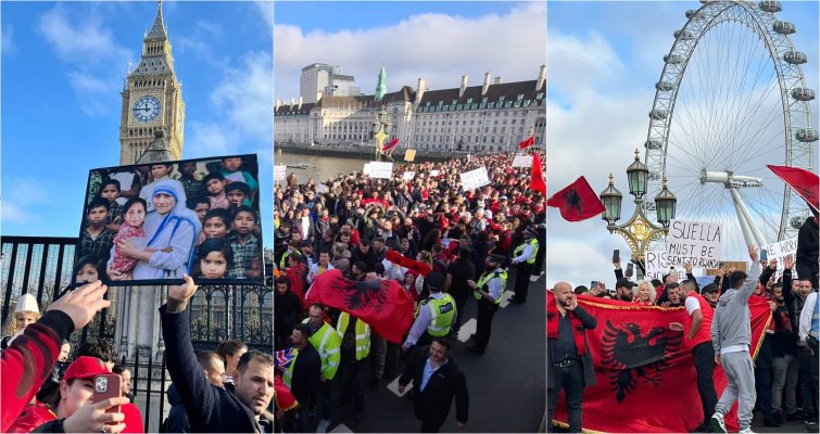 Pamjet nga protesta në Londër: Shqiptarët: Nuk jemi kriminelë, paguajmë taksa, punojmë fort