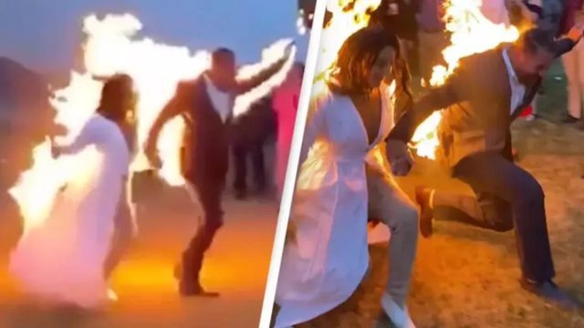 E pazakontë! Nusja dhe dhëndri i vendosin flakën vetes në dasmë, video “pushton” rrjetin