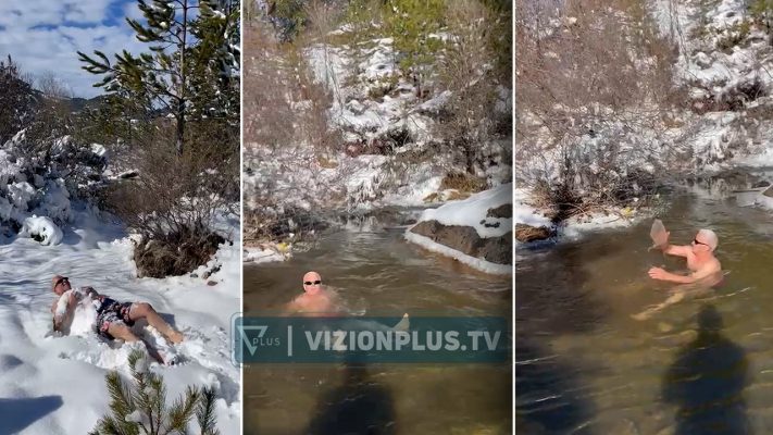 VIDEO/ 60 vjeçari nga Voskopoja sfidon temperaturat, bën “dush” në dëborë