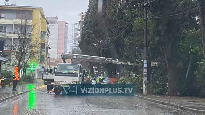 VIDEO/ Stuhia e erës rrëzon një pemë në Elbasan, rrezikohet jeta e një qytetari