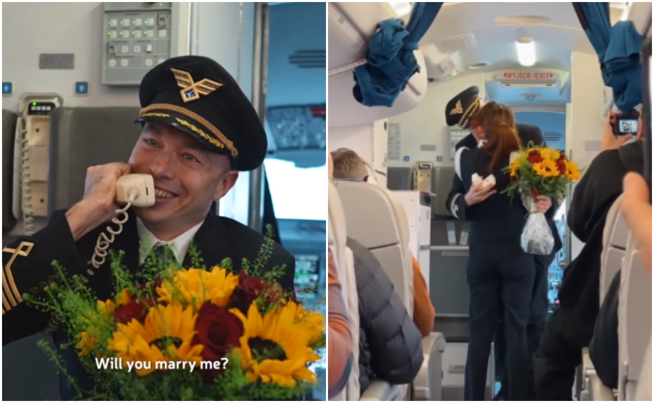 Martesë në bord  Piloti i propozon të dashurës për martesë dhe kjo video do t ju zbukurojë ditën