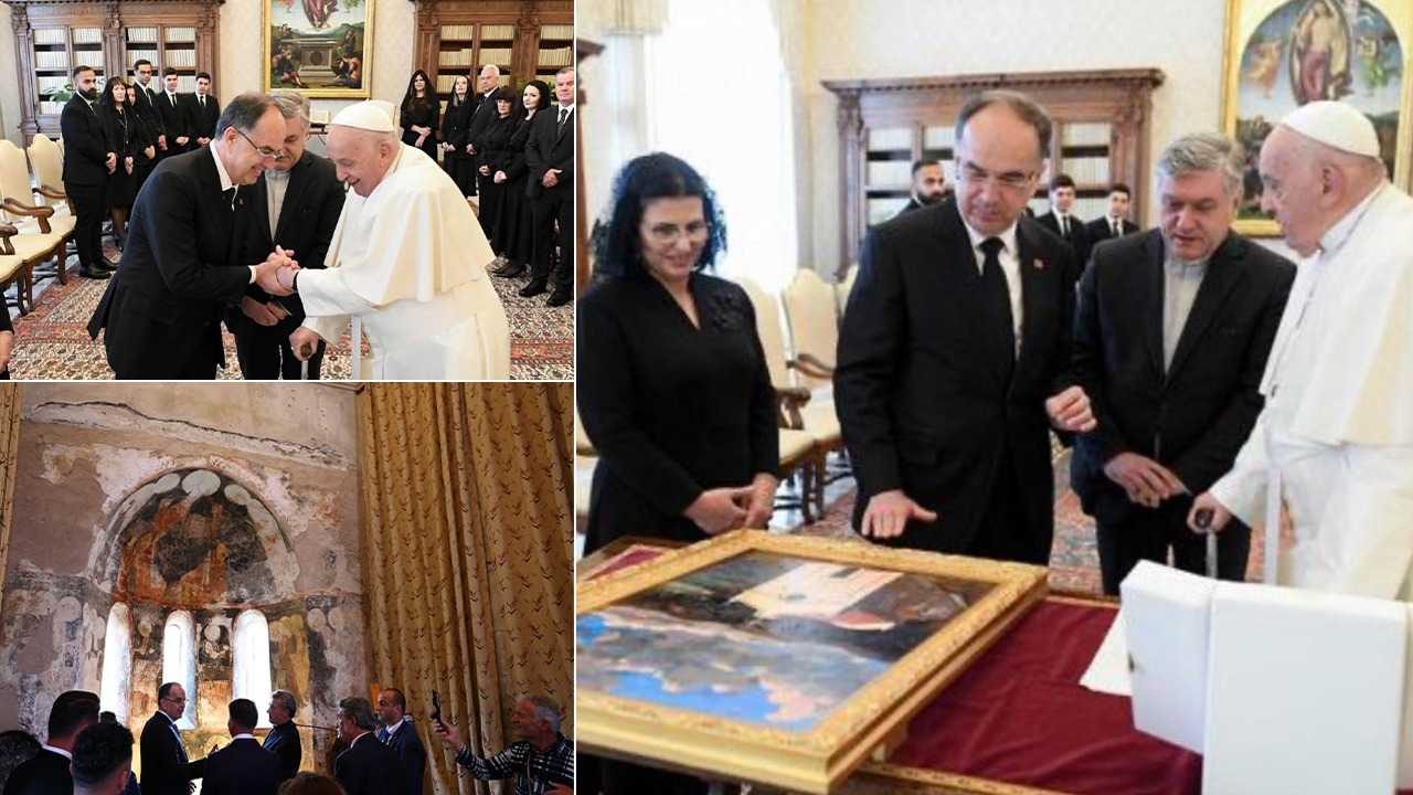 Pikturën e saj ia dërgoi Papës  Presidenti Begaj viziton Kishën e Rubikut  Dom Gjergj Meta vlerëson dhuratën e kreut të shtetit