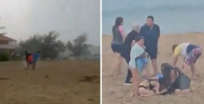 VIDEO/ Rrufeja godet tre pushues në plazh