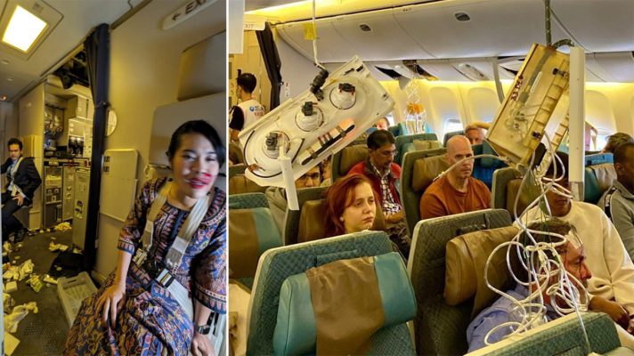 Një stjuardesë e gjakosur, maska të shpërndara dhe pasagjerë të tmerruar, pamjet nga  brenda avionit që u godit nga turbulencat