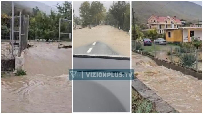 Përmbytje dhe rënie gurësh në Shkodër pas reshjeve intensive, lumi Glinë rrezikon daljen nga shtrati