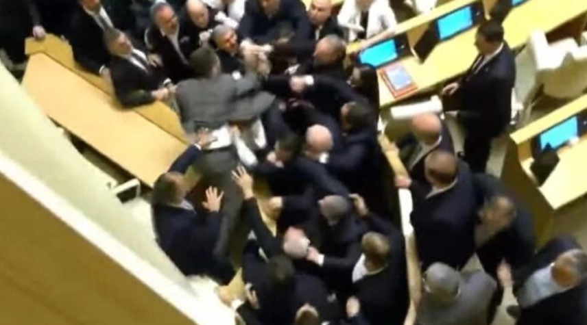 VIDEO  Deputetët e Gjeorgjisë e kthejnë parlamentin në ring boksi  përplasen fizikisht me njëri tjetrin