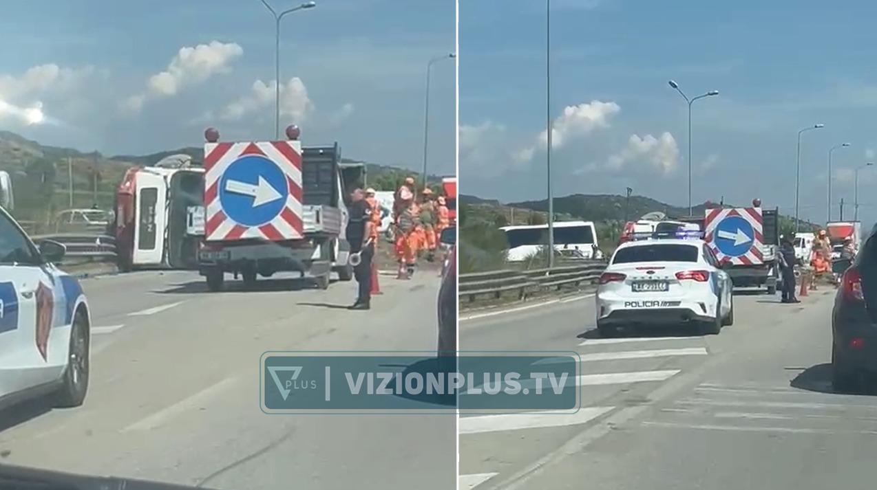 Përmbyset kamioni me inerte në aksin Elbasan Peqin  shpëton mrekullisht shoferi  rëndohet trafiku