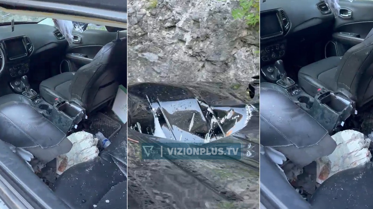 Shpëtojnë mrekullisht turistët në Theth  shkëmbi shkëputet papritur nga mali dhe bie mbi makinën e tyre  VIDEO 