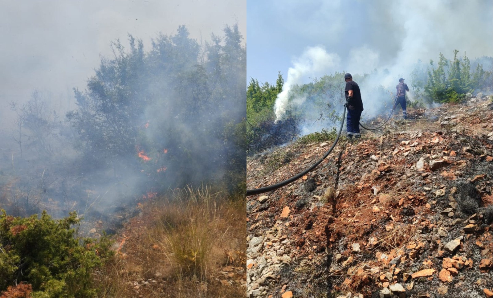 Zjarr masiv në kodrinat e Qafë Thanës  flakët nisën nga djegia e gomave