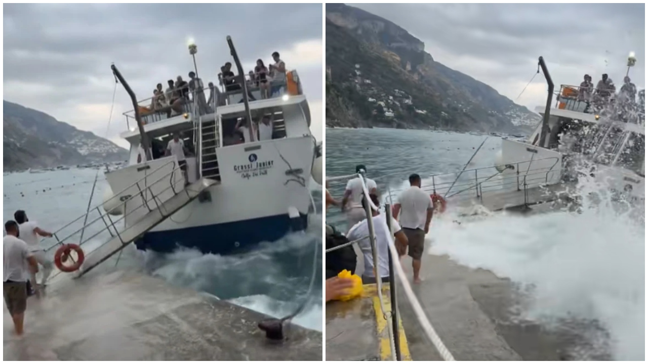 Skena tmerri për turistët në Positano  dallgët e fuqishme shkëpusin shkallët e anijes  VIDEO 