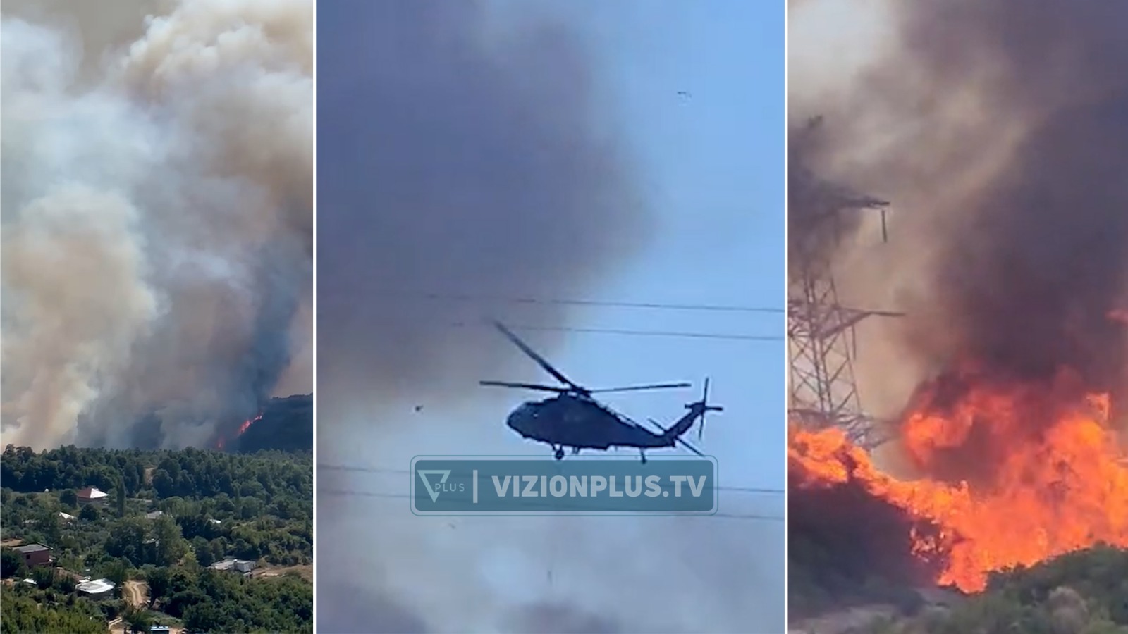 Tiranë  Zjarr i përmasave të mëdha në Daias  ndërhyn edhe helikopteri i Forcës Ajrore