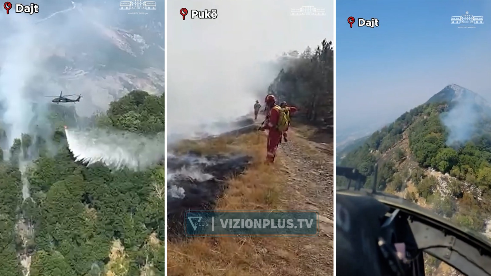 Situata me zjarret  Ministri Nufi  Dy helikopterë dhe dhjetëra efektivë në aksion  nuk ka rrezik për zonat e banuara