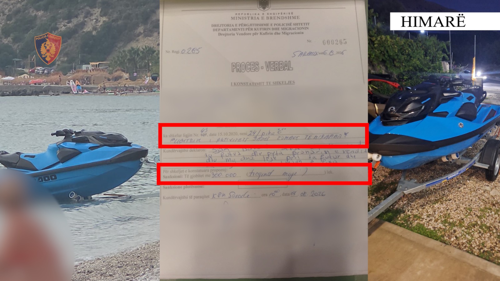 Hyri me Jet Ski në zonën e sigurisë  Policia bllokon mjetin dhe gjobit drejtuesin