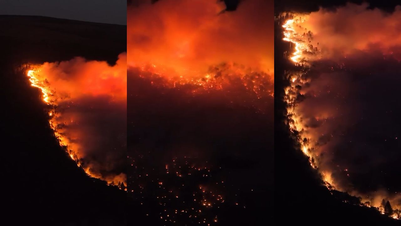 Pamje apokaliptike nga mali i Tërbunit  Zjarri del jashtë kontrollit  flakët alarmojnë fshatin Pezhvë