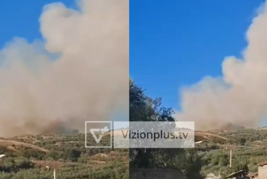 Zjarr i përmasave të mëdha në Fier  era favorizon flakët  Ndërhyhet nga ajri