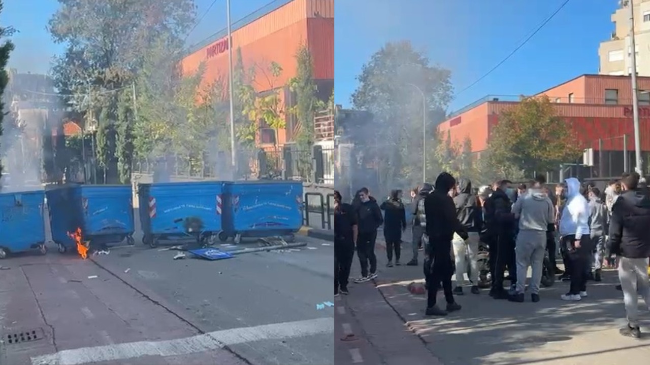 Protesta  Nxënësit e  Partizanit  bojkotojnë mësimin  bllokojnë rrugën dhe djegin kazanët e mbeturinave